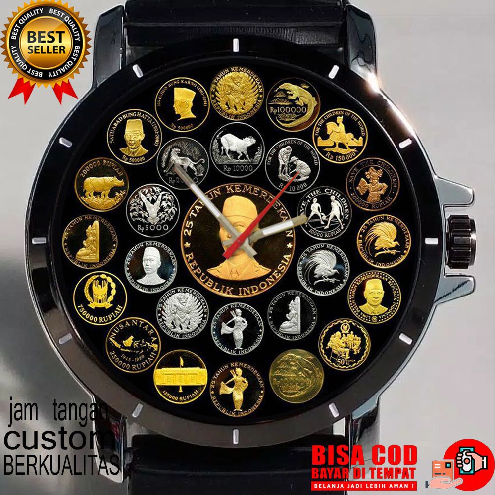 Mata Uang Koin Logam Kuno jadul Lawas Republik Indonesia Jam Tangan Pria Logo Cod Free Box