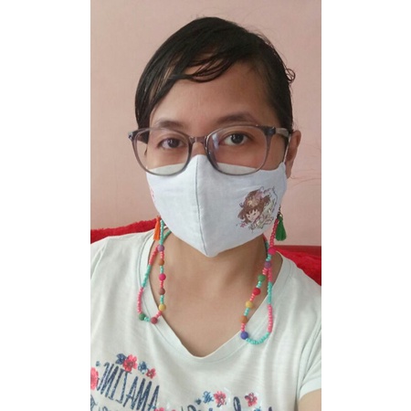 Tali masker/ kalung masker/ strap masker/ holder masker mote batu alam tassel pelangi fashion unik