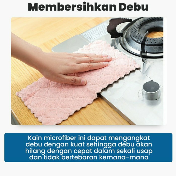 Kain Lap Meja Piring Dapur Tangan Anti Minyak Bahan Microfiber - coral flace