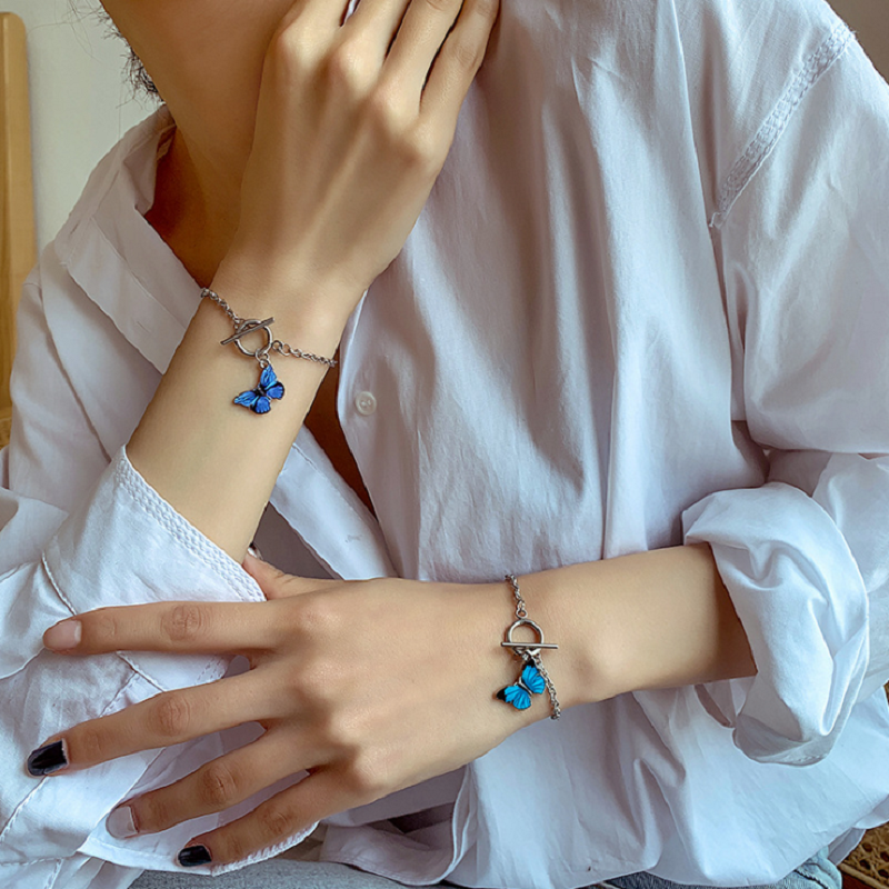 Gelang Rantai Liontin Butterfly Biru Gaya Klasik Untuk Wanita