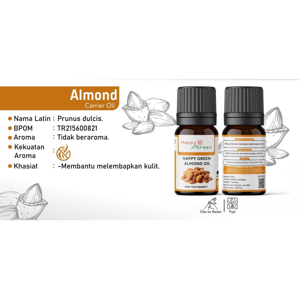 BPOM Approved 100% PURE Almond Oil - Minyak Almond Cosmetic Grade Murni Garansi Uang Kembali