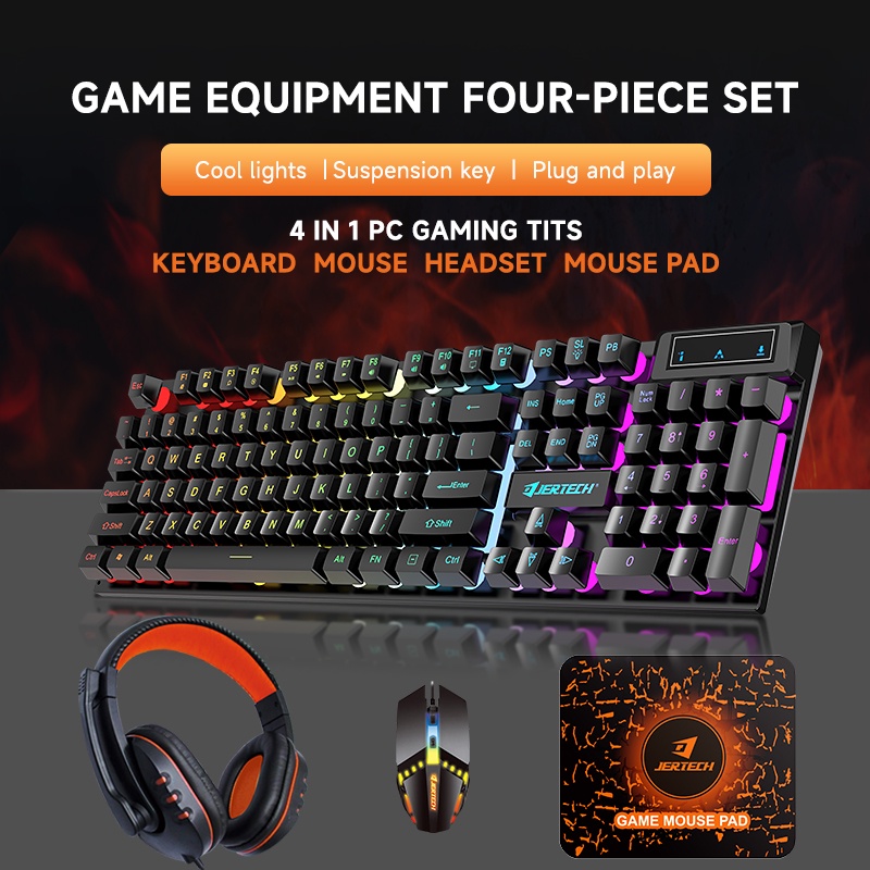 Paket 1 Set Keyboard Headset Mouse Gaming CT4-01 Lampu LED RGB Support All Windows -XOBOX