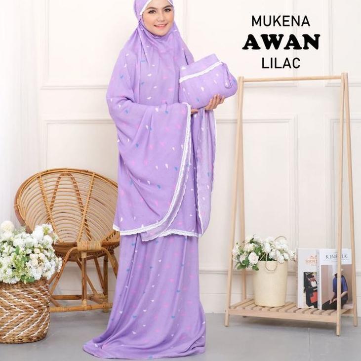 SOS.19Au22g– Mukena Dewasa Adem Motif Karakter Awan Cantik Lucu Bahan Rayon Dingin Model Elegan