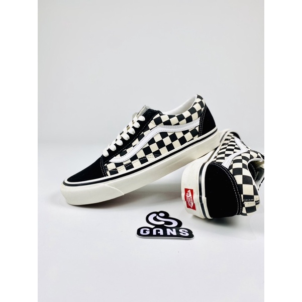 Vans old skool 36 DX anaheim factory checkerboard black white (ada sedikit defect leaning leather se