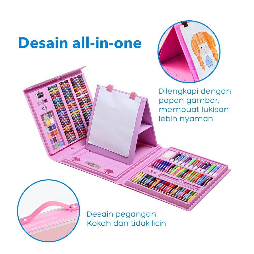 crayon set 208 pcs krayon mewarnai alat menggambar melukis anak anak