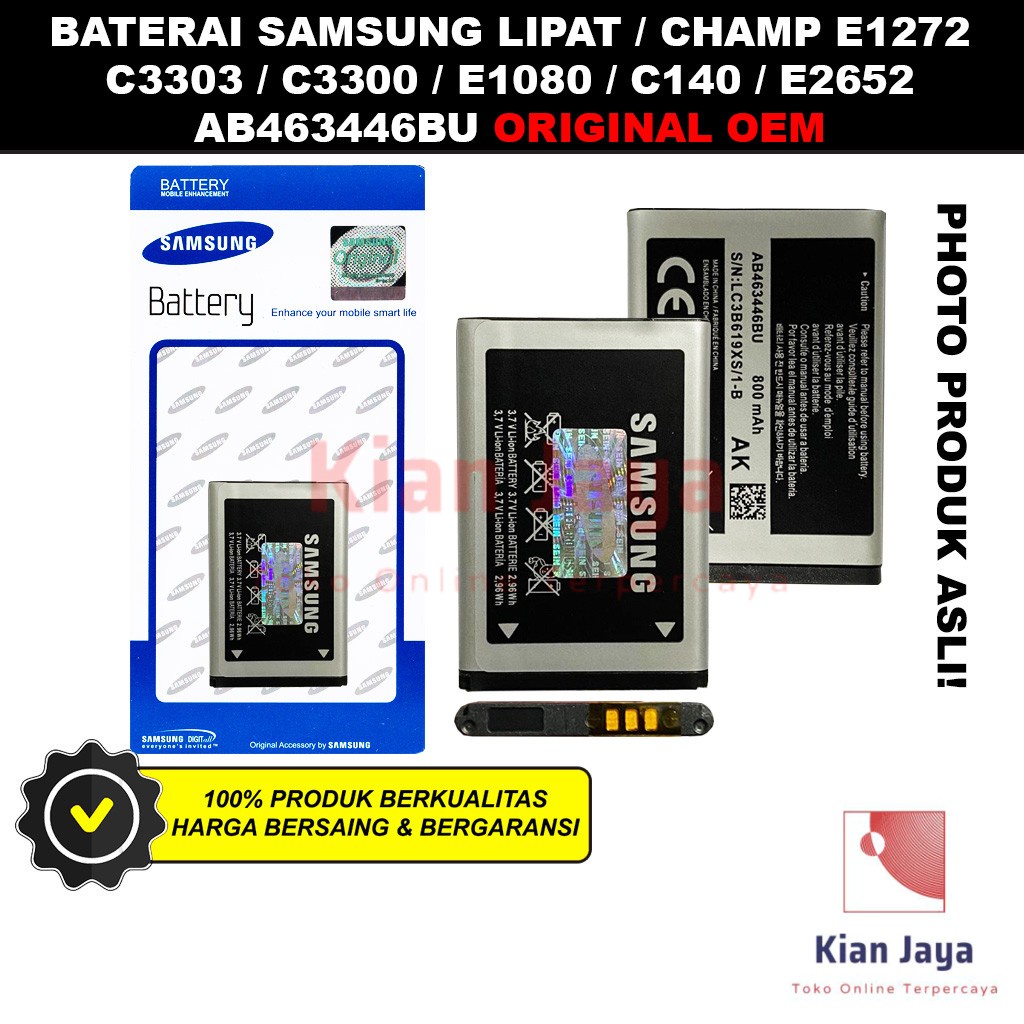 Baterai Samsung Lipat Champ E1272 C3300 C3303 E2652 C140 E1080 Original OEM Batrai Batre Battery Hp AB463446BBU Ori