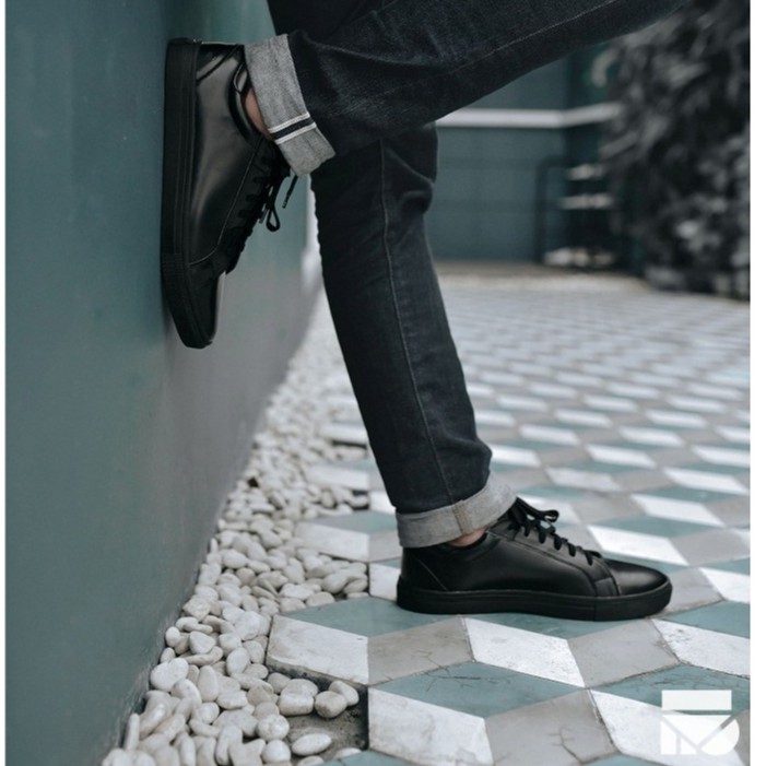 Blanco Black | Sepatu Sneakers Kulit Asli Hitam Casual Kasual Polos Ori Footwear | FORIND x Zapato