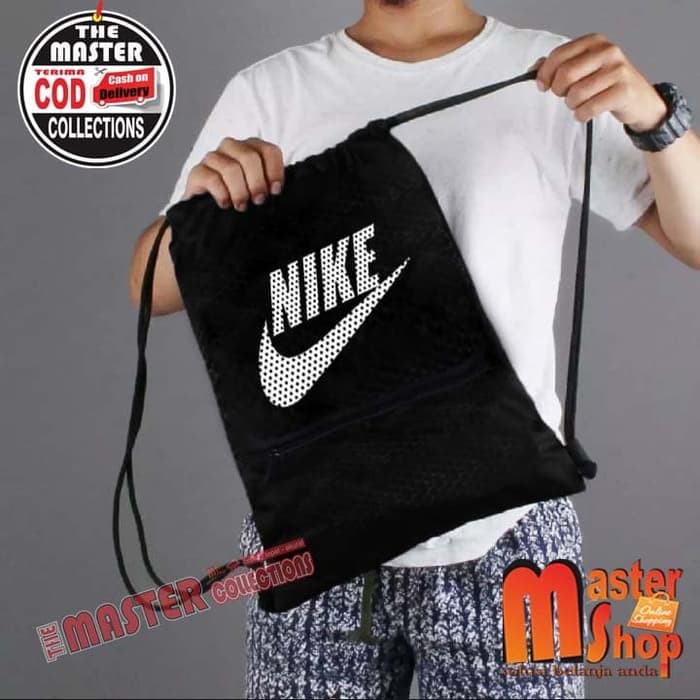 Tas Serut Drawstring Resleting Gymsack NK / Olahraga / Futsal / Stringbag Kampus Sekolah