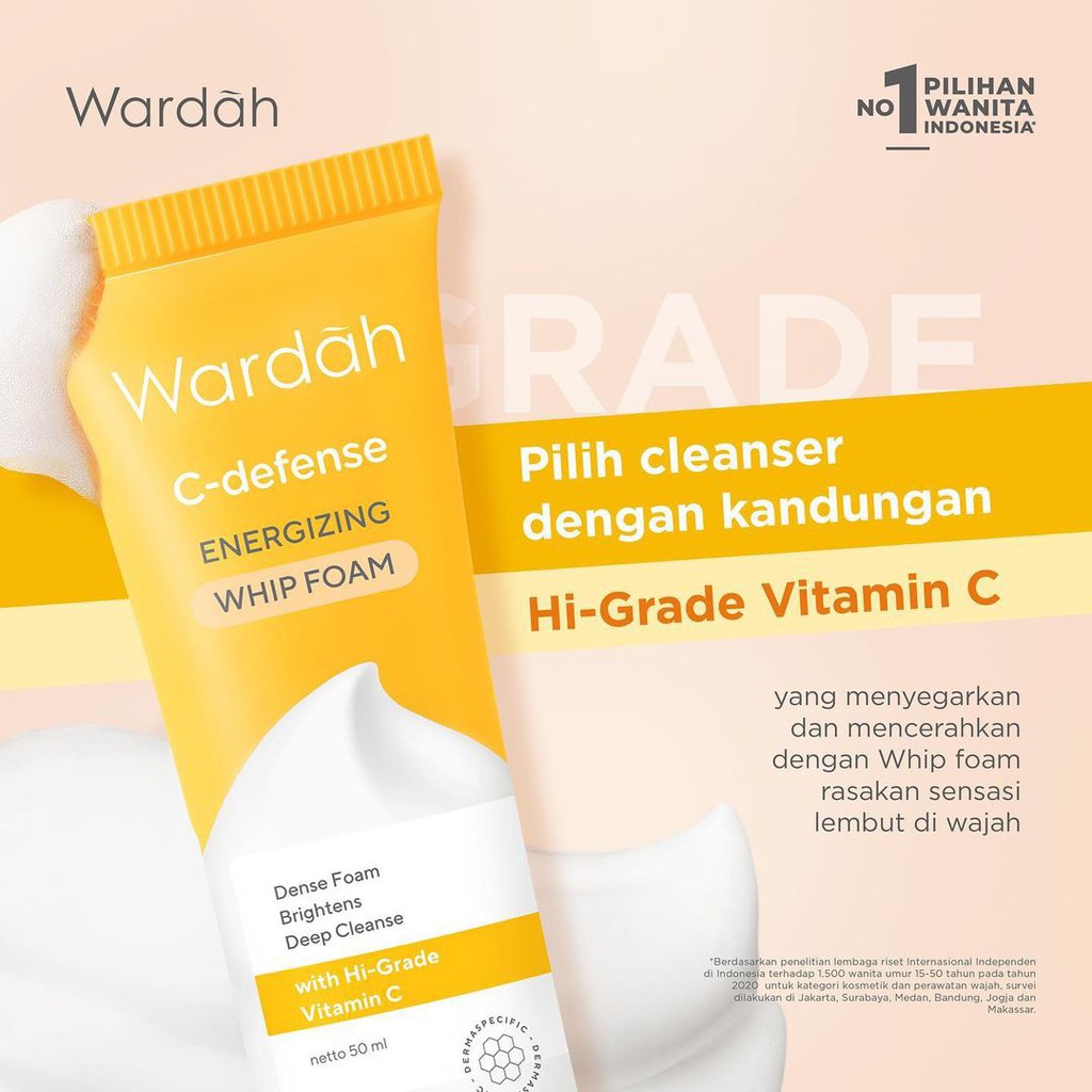 wardah c defense energizing whip foam 50ml dan 100ml