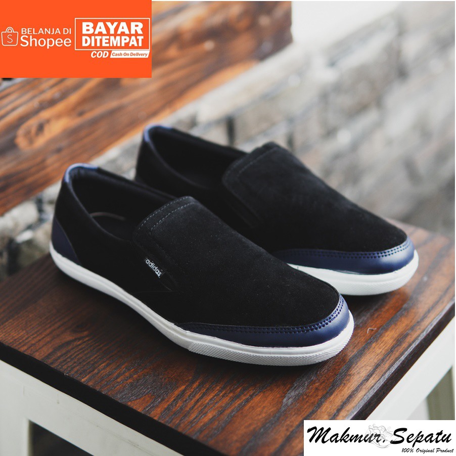 PROMO !! Sepatu Pria Murah Adidas Advantage Suede Hitam Kasual Slip On Stylish Santai Kerja Trendy