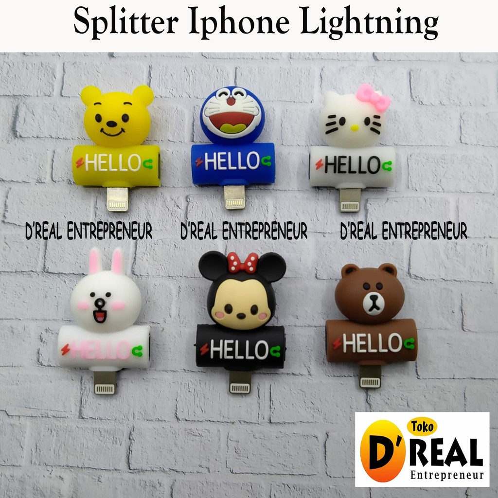 2 IN 1 LIGHTNING SPLITER/ADAPTER ANEKA BENTUK KARAKTER CARTOON