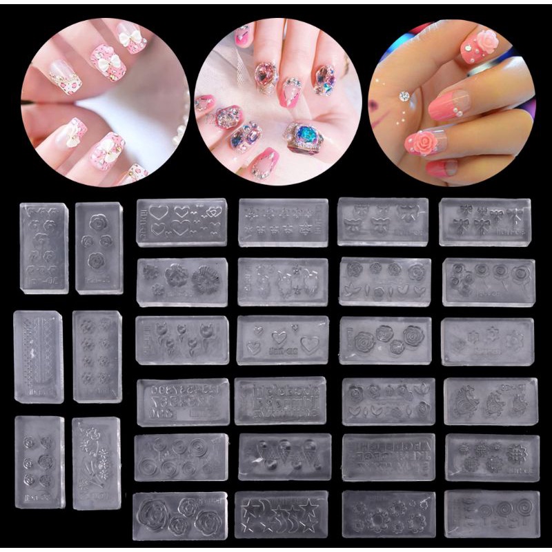 SIY  30 Styles DIY 3D Acrylic Nail Art Tool Silicone Carved Mold Template Mould Kit