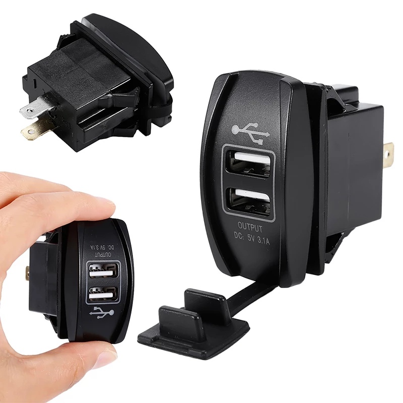 (3.1A) Adaptor Charger Aki Mobil 12v Dc Tahan Air Dengan Dua Port Usb + Tampilan Led