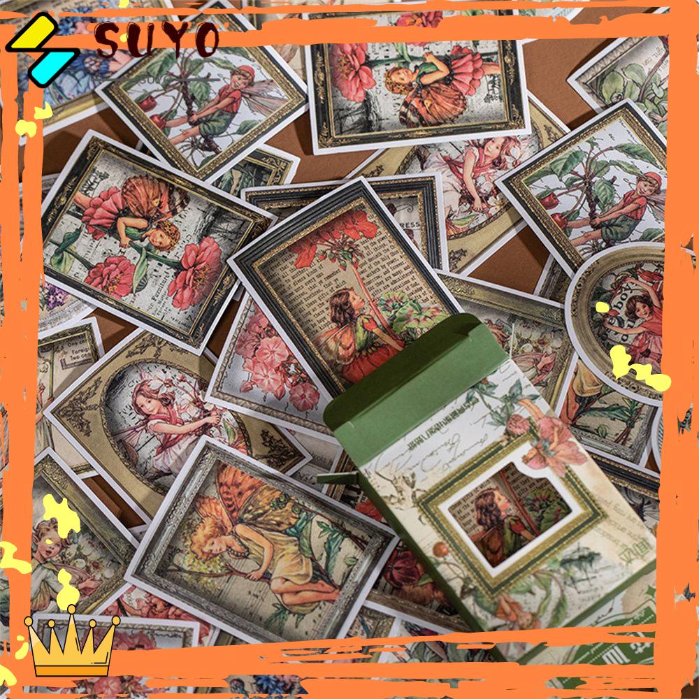 Suyo 40pcs / Set Stiker Vintage Motif Bunga / Peri / Jamur Untuk Dekorasi Handphone / Album / Diary