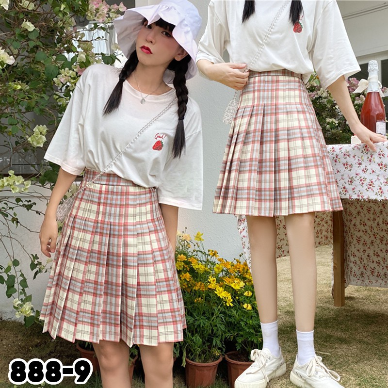 KARAKOREA 888 Tartan Tennis Midi Skirt/Korean Pleated Skirt/Rok Midi/Rok Tartan/Rok Lipit Lisa/Rok Autumn/Rok Korea Skirt/Rok tennis