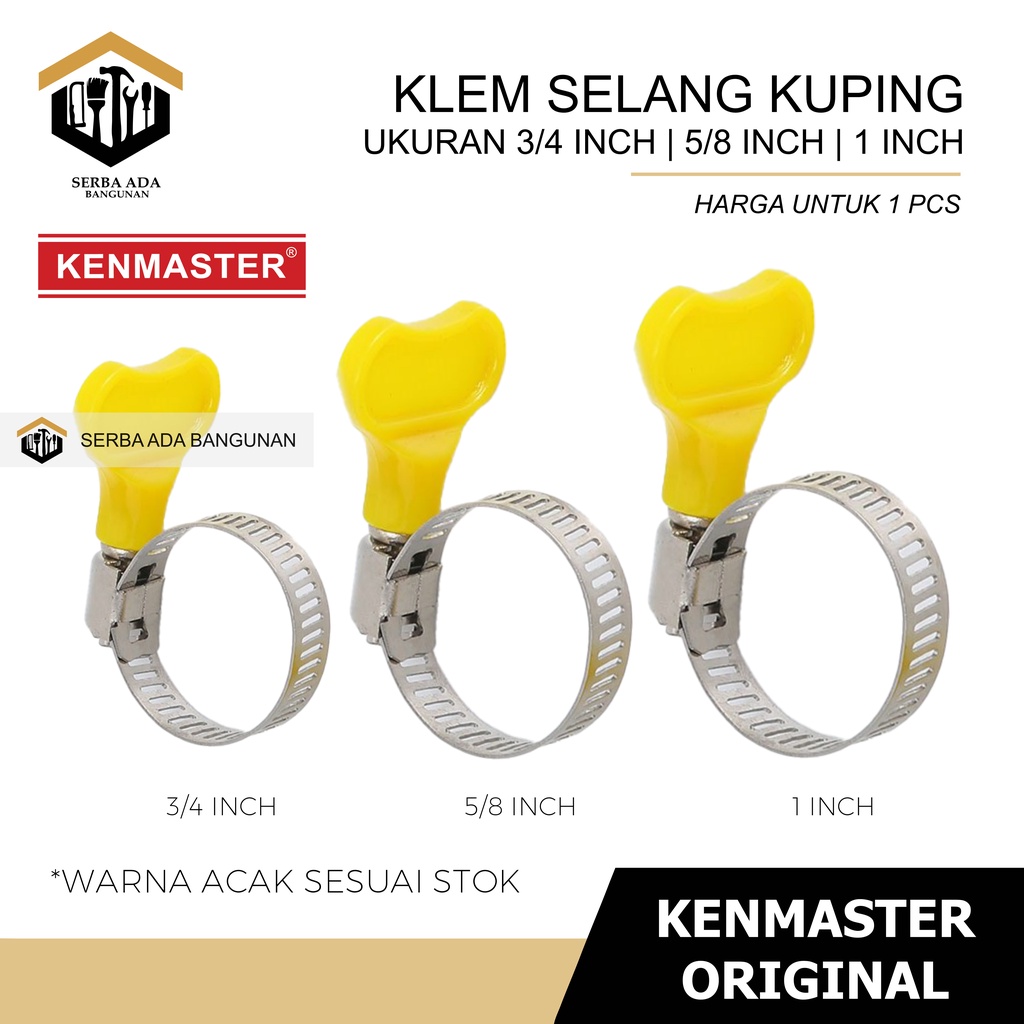 KLEM SELANG 1 5/8 3/4 INCH + BUKAAN KUPING KENMASTER TNP OBENG PENGENCANG IKAT SELANG SERBAGUNA KUAT