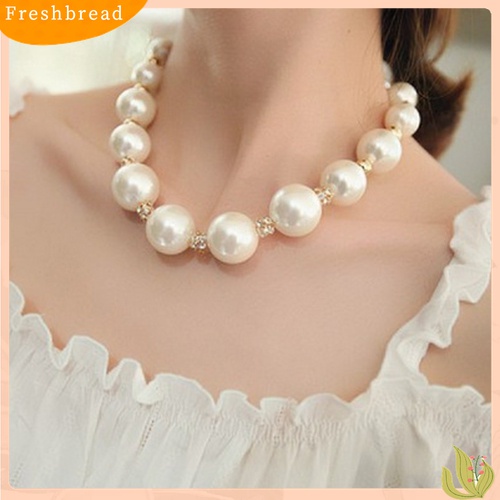 【Fresh】Women's Gorgeous Luxury Big Faux Pearl Rhinestone Bib Statement Chain Necklace