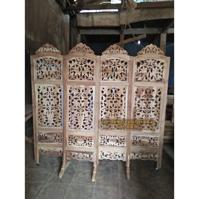 partisi sketsel penyekat ruangan pembatas ruang kayu ukir jepara
