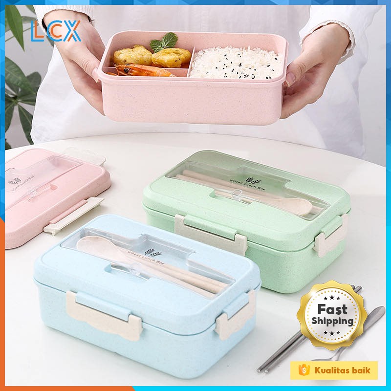 LCX Lunch Box Set Kotak Bekal Makan WHEAT STRAW GANDUM 1000ml 4 In 1 Wheat Straw BPA FREE / VS