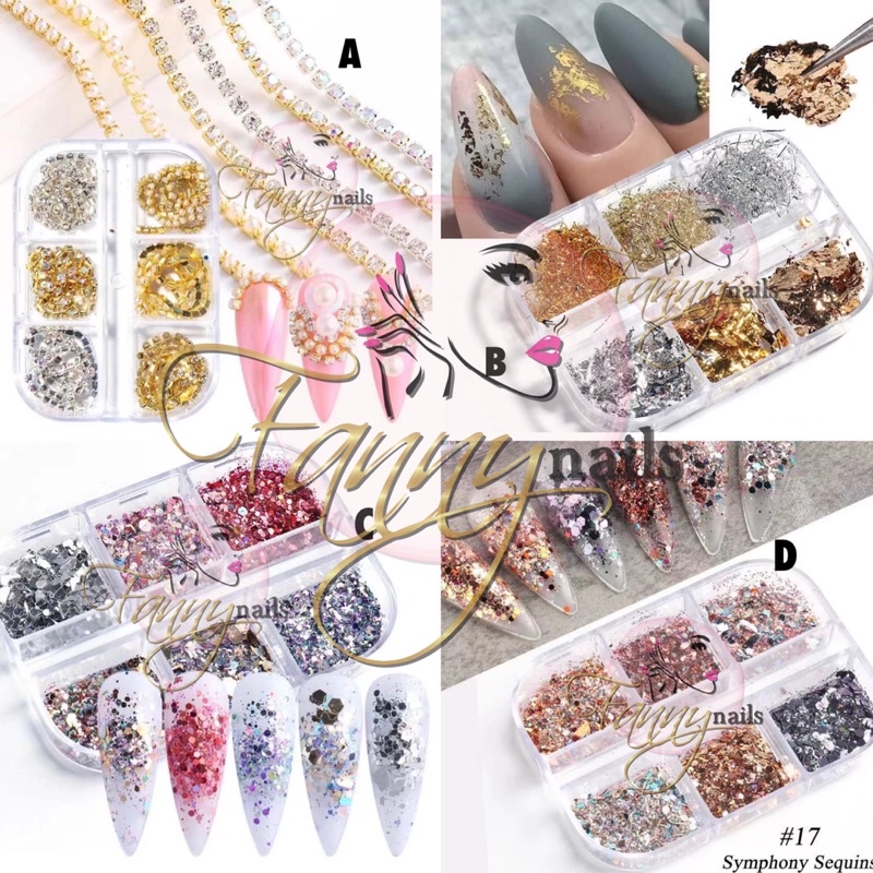 6PCS FLAKES NAIL ART CHAIN HIASAN AKSESORIS KUKU NAIL STRING GLITTER PREMIUM NAIL FLAKES