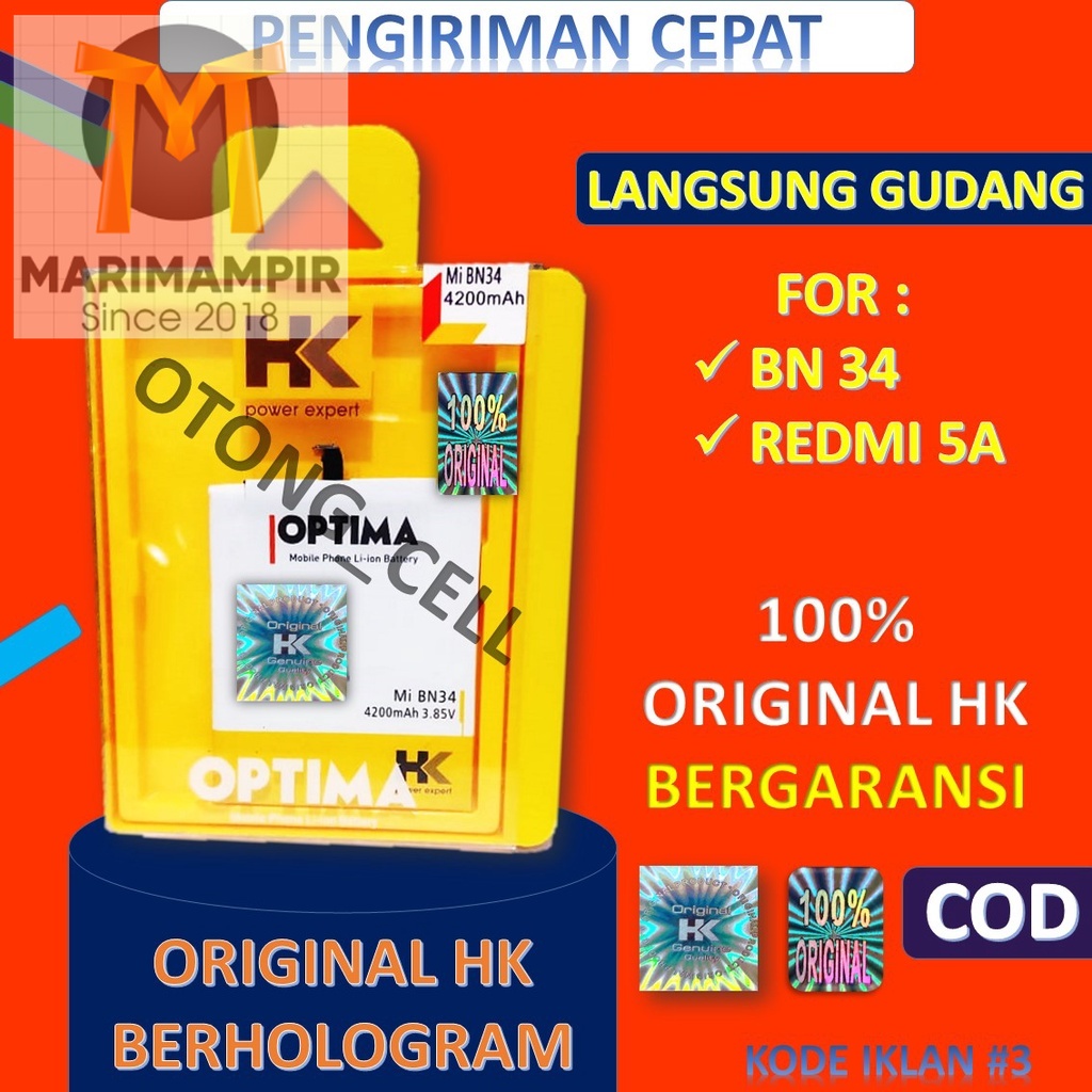 Marimampir HK BN34 BATERAI XIAOMI REDMI 5A BN 34 DOUBLE POWER HK OPTIMA KODE IKLAN 3