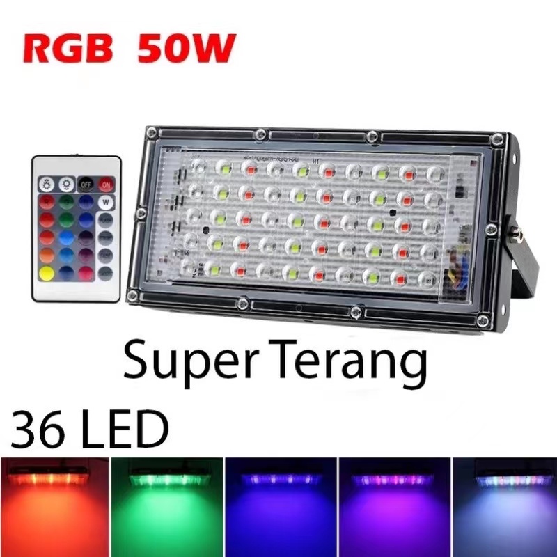 Lampu Sorot Led RGB 50w 220v Slim Warna Warni Led Sorot Remote