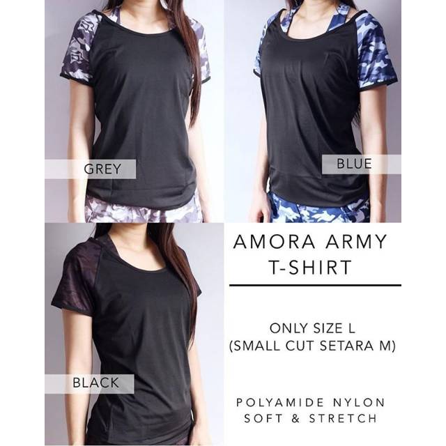 AMORA ARMY TSHIRT - BAJU SENAM - BAJU OLAHRAGA WANITA - BAJU ZUMBA - BAJU AEROBIC - BAJU YOGA