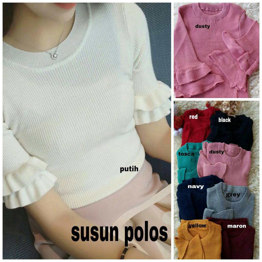 [Knit susun polos Var Warna RO] Blouse Wanita Rajut Varian Warna