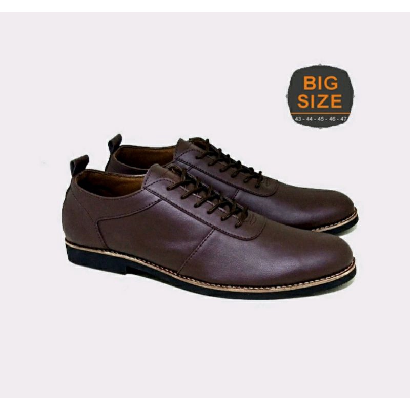 Bisa COD / Sepatu Kulit Pria Big Size 43 44 45 46 47 Pantofel Makazi Tali Ukuran JUMBO PNS Direktur Ori Coklat, 44