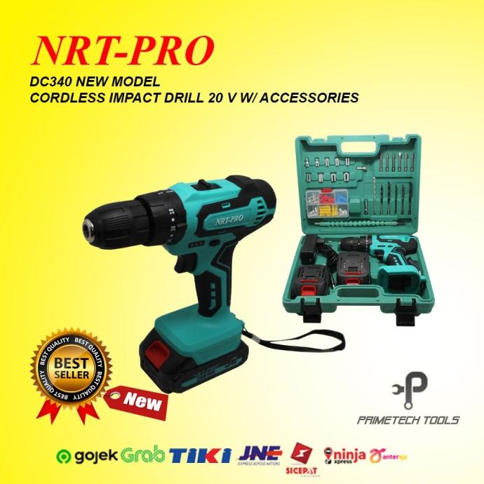 Nrt-Pro Dc-340 + Accessories Cordless Impact Drill 20 V - Bor Baterai Termurah
