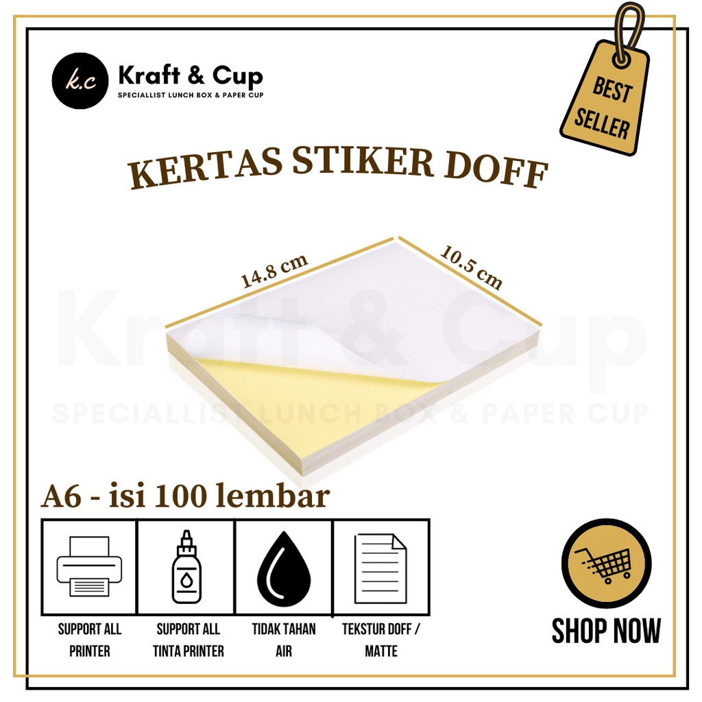 

Kertas Stiker A6 Doff isi 100 lembar / Kertas Sticker A6 Doff / Kertas Stiker Resi A6 Doff