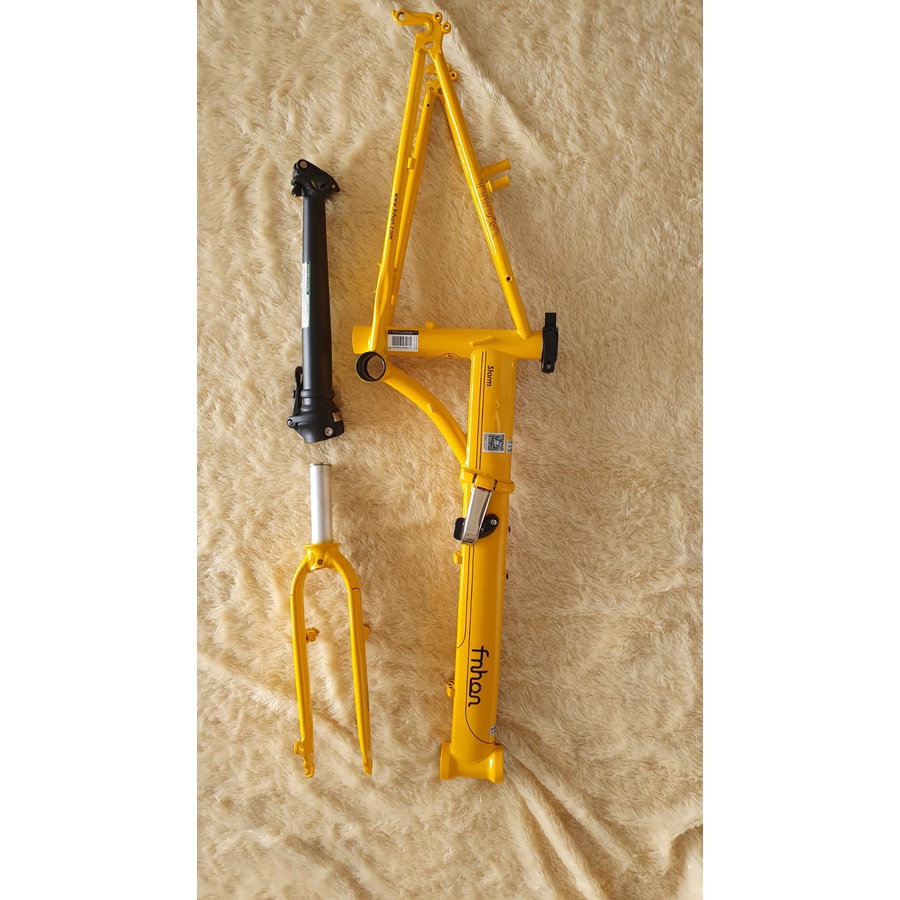 Frame Fork plus Handlepost Fnhon Storm V Brake 20 22 inch Warna KUNING Chromlly