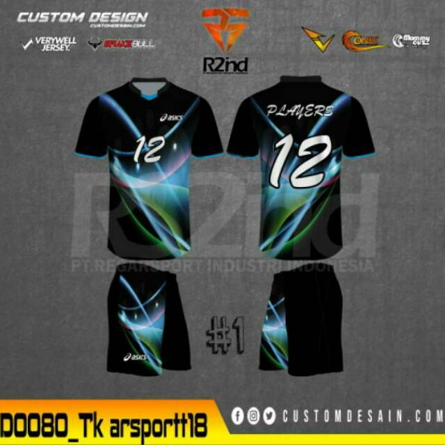 Jersey baju voli Asics printing original