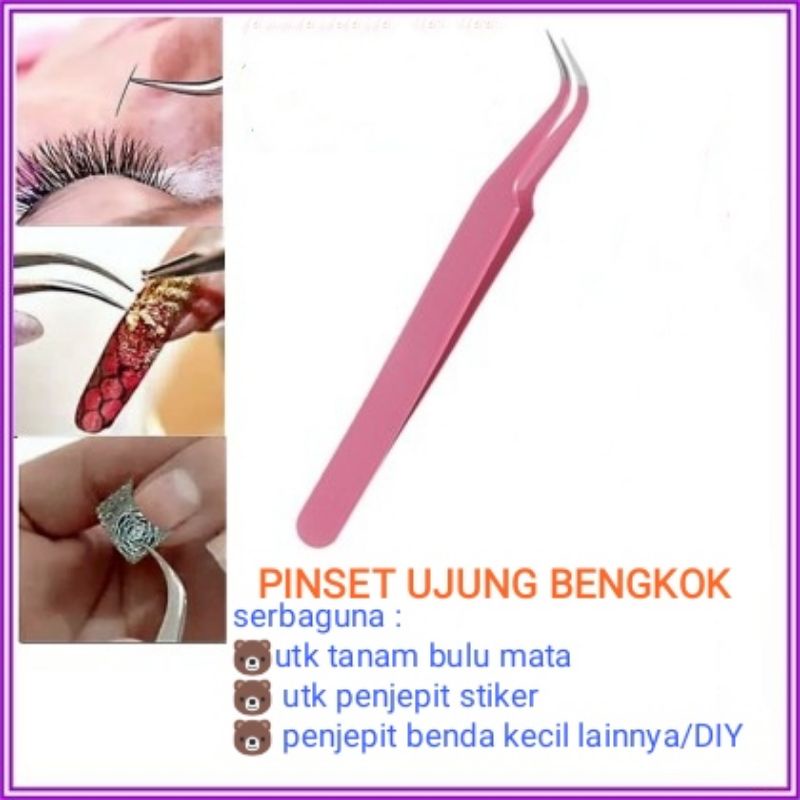 Pinset Eyelash Extension Pinset Bulu Mata Bulumata Tweezer Pink Pinset Bengkok Pinset Stiker Scrapbooking Penjepit Stiker Aksesoris Journal Bujo