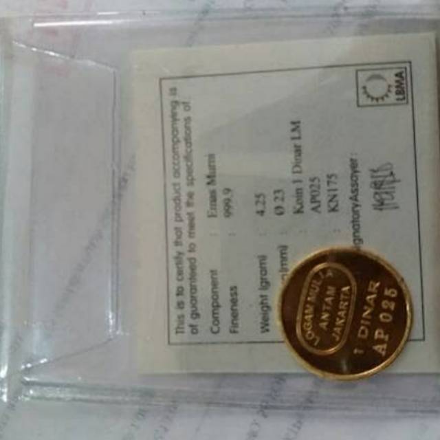 koin 1 dinar antam fine gold 4.25gr