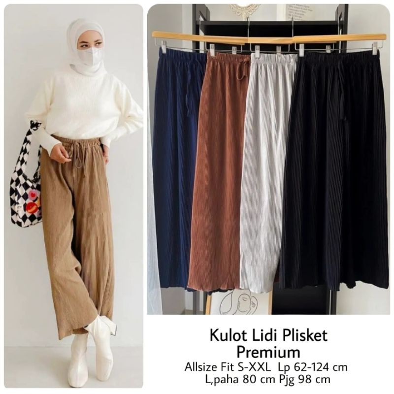 Kulot Lidi Polos Plisket Wanita Premium Fit S-XXL