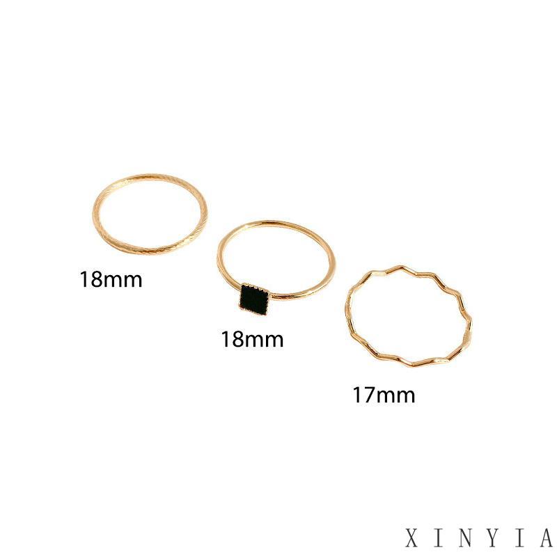 3pcs Cincin Zircon Bentuk Kotak Warna Hitam Untuk Wanita