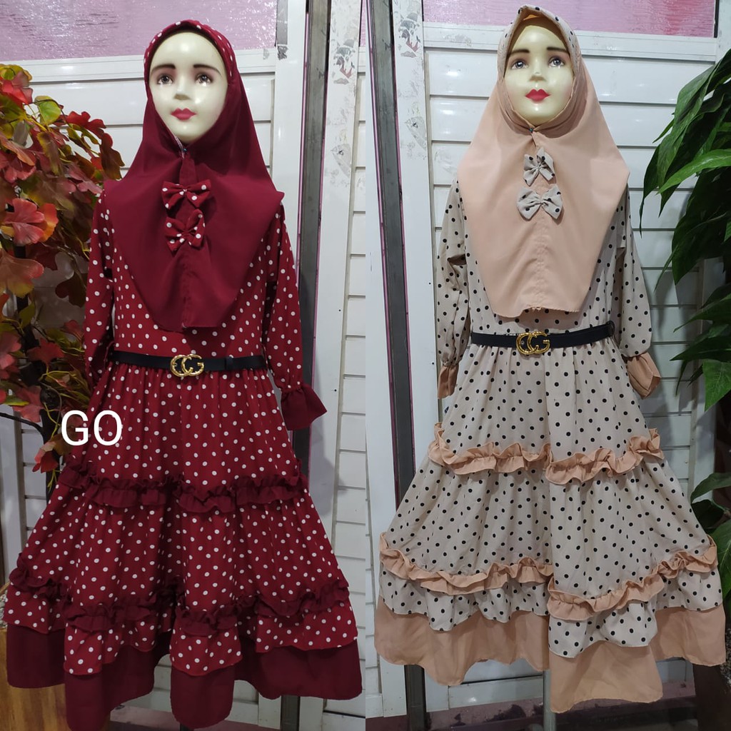 gos A GAMIS ANAK MOTIF POLKADOT Baju Syari Perempuan Pakaian Muslim Anak Perempuan