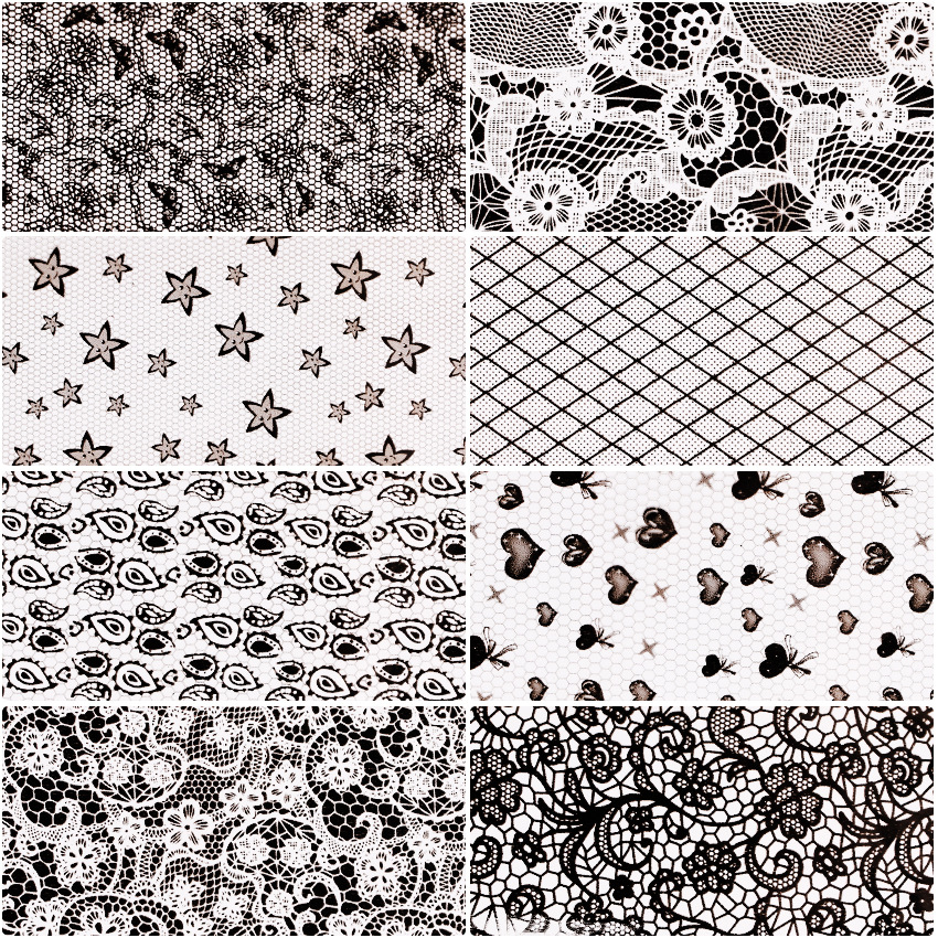 16pcs / Set Stiker Kuku Motif Lace Bunga Warna Hitam / Putih Untuk Dekorasi Nail Art / Manicure Diy