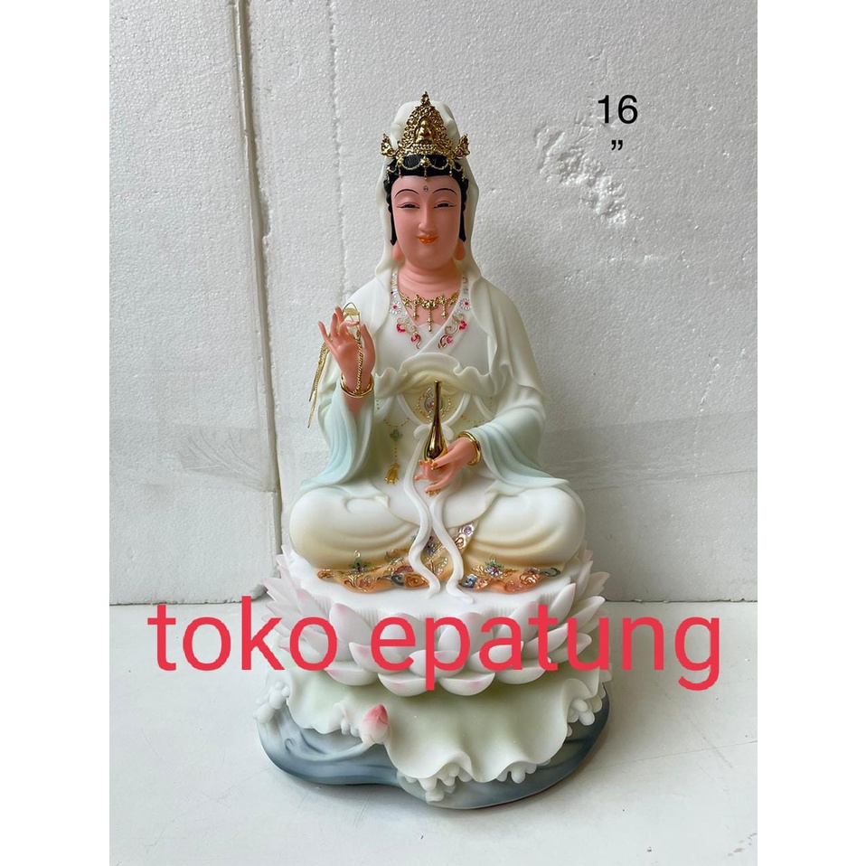 patung dewi kwan im / kwan in / guan yin - 16 inch - giok - teratai -2