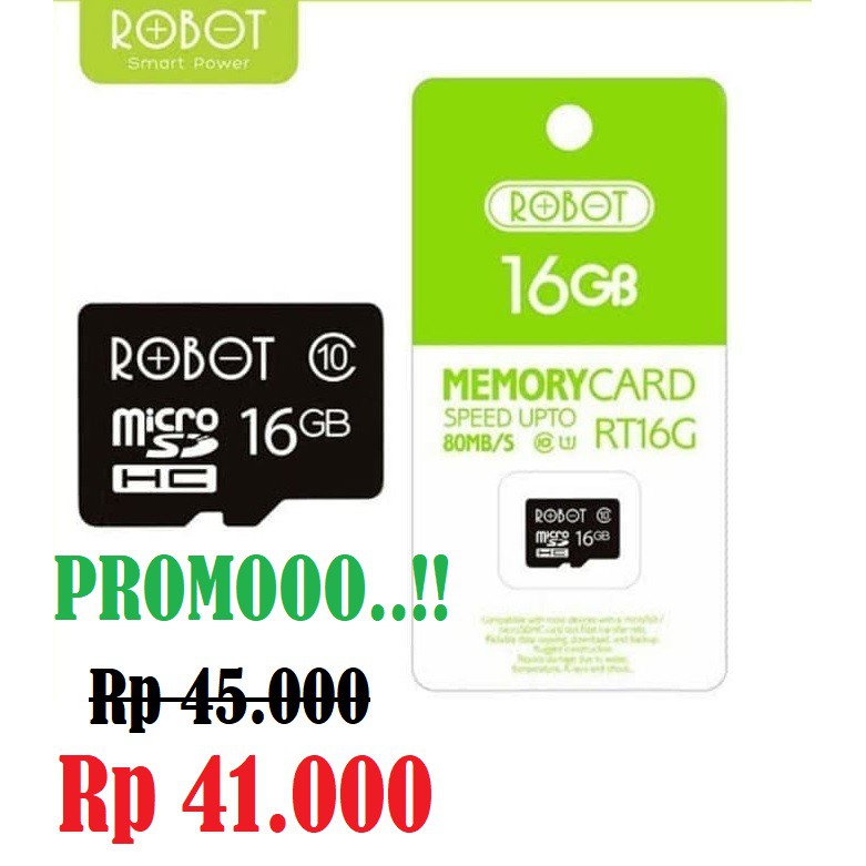 TF / MMC / MEMORI / MEMORY CARD / SD CARD 16GB CLASS 10 ROBOT / PROMO