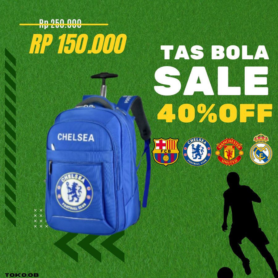 (Toko OB) Tas Murah Ransel Trolly Bola 8880 Tas Punggung Pria Bola Manchester,Madrid,Barcelona,Chelsea &amp; Ferrari