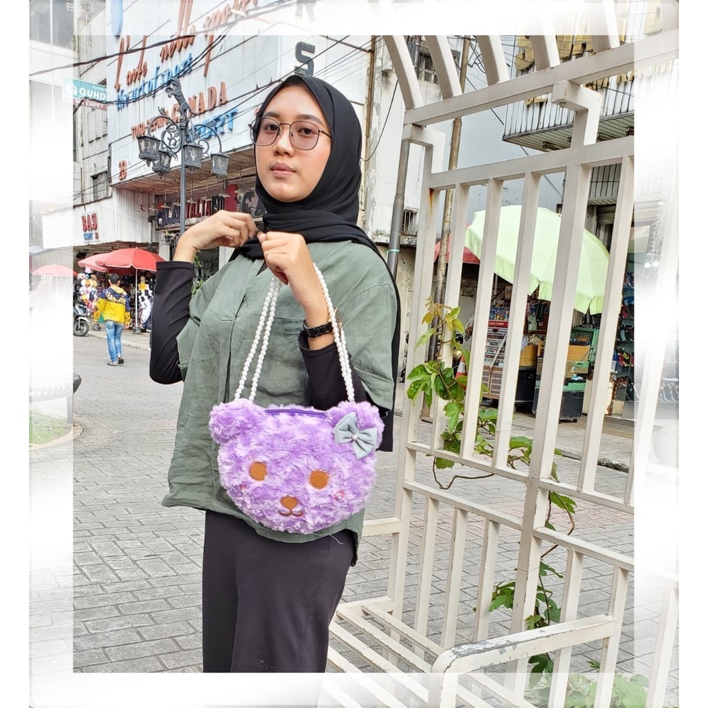 NEW TAS SELEMPANG BERUANG TEDDY PITA MUTIARA TERBARU / TAS BONEKA YANG LAGI VIRAL 2022