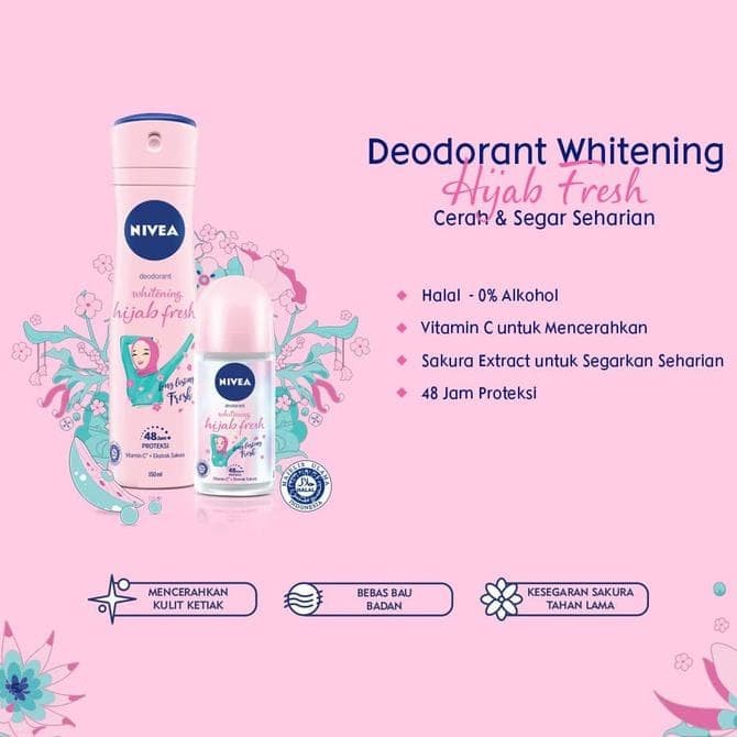 NIVEA Whitening Hijab Series Fresh Body Serum, Deodorant Spray, Deodorant Roll On (BPOM) (Victoria)