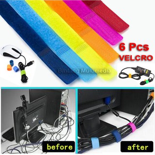 6 Buah Velcro Tali Pengikat Kabel Pita Strap Perekat Cable Clip Tie Organizer Binder CC6pcs