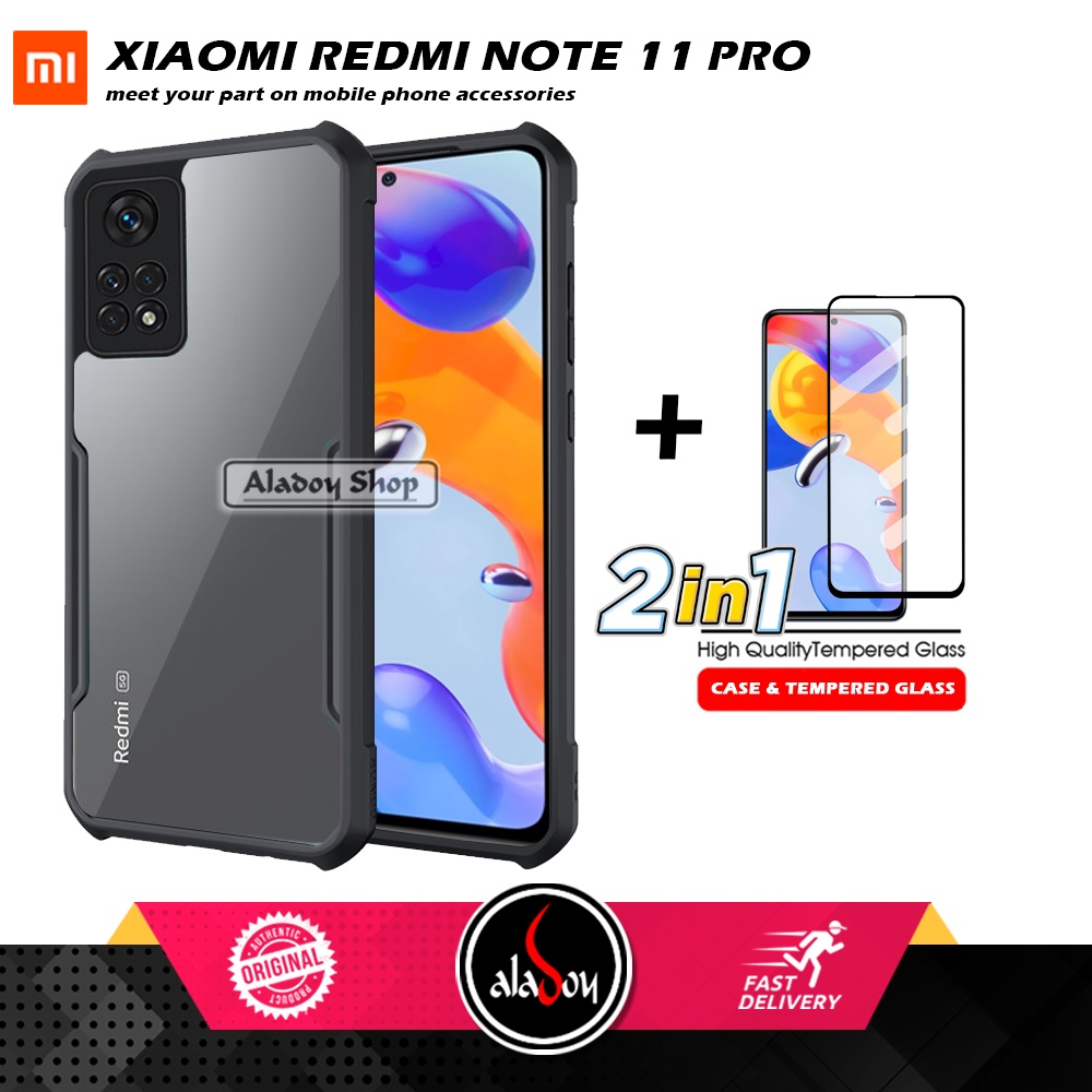 Case Xiaomi RedmI Note 11 Pro 2022 Casing Transparent + Tempered Glass Full Layar