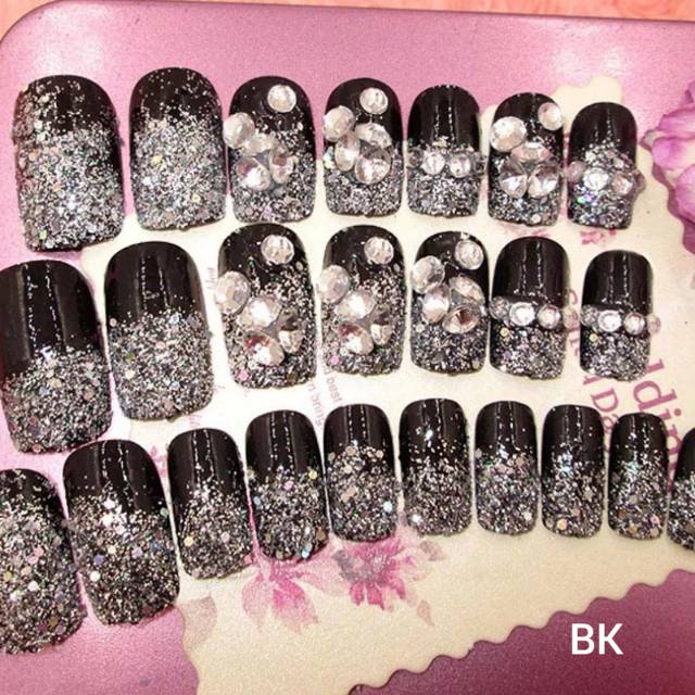 (BK) Wedding fake nail Black Diamond kuku palsu 3D