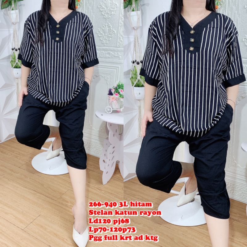 Kemeja Salur Jumbo Wanita / Kemeja Leopard Lengan Pendek / Kemeja Salur Motif Garis Besar Jumbo Big 