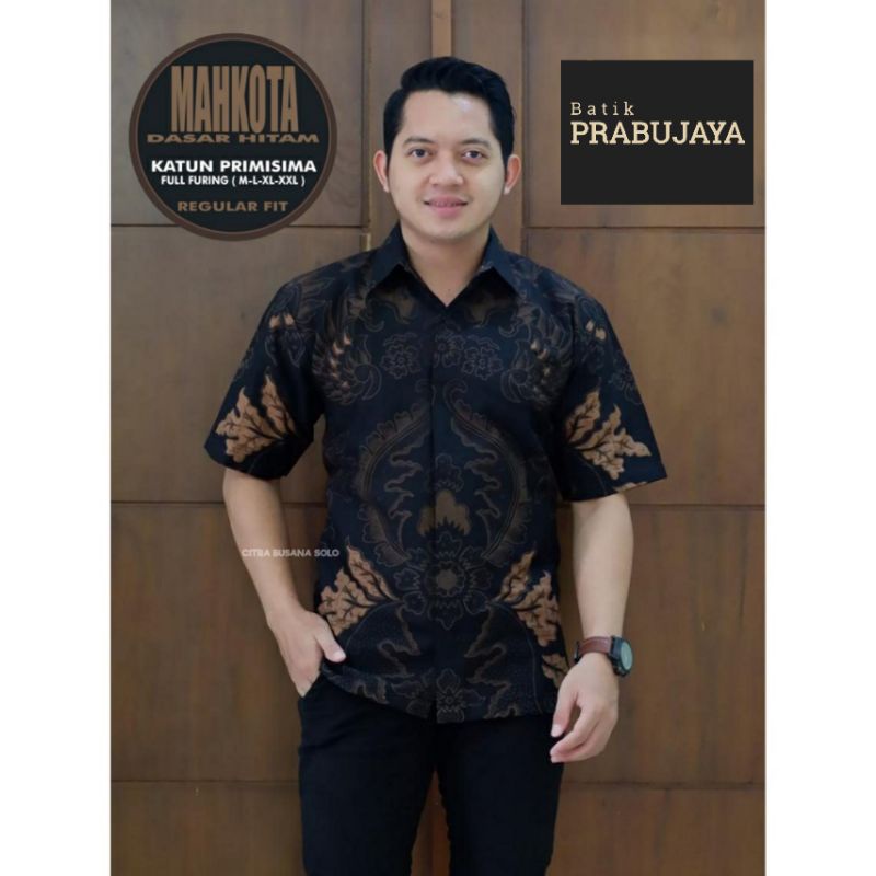 MAHKOTA PDK Kemeja Batik Pria Modern Premium Lengan Pendek Terbaru - Baju Hem Batik Pria Hitam Tangan Pendek Cowok Kondangan Pesta Kerja