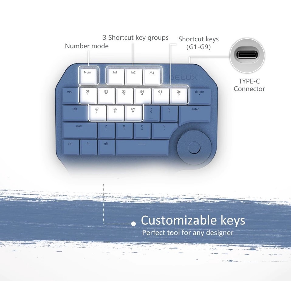 DELUX T11 BASIC Designer Single Hand Keyboard Keypad with Smart Dial